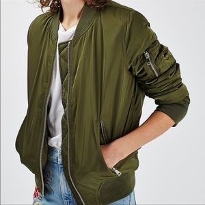 Topshop Women's MA1 Bomber Jacket - Satin Olive Green US Size 0 XS